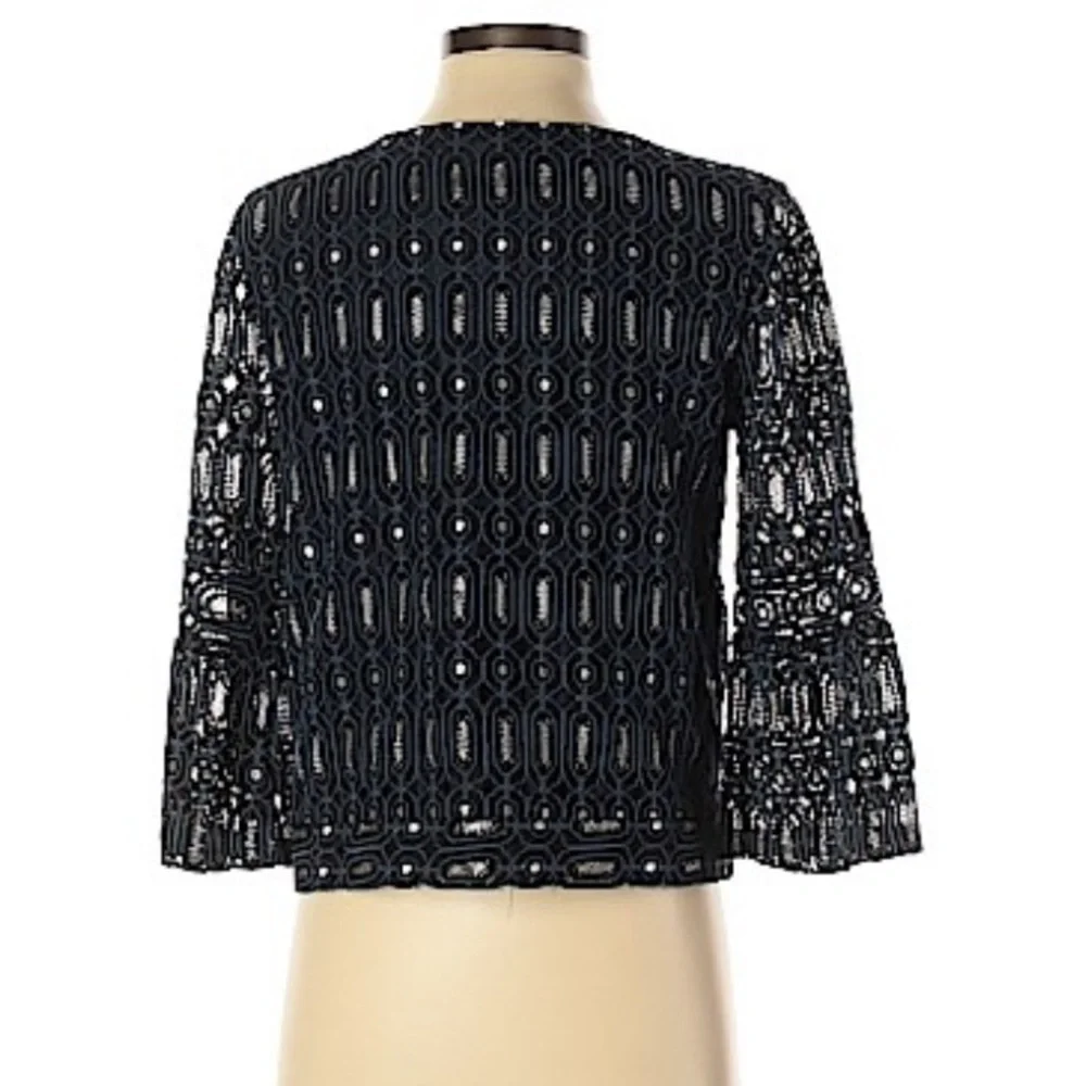 Ann Taylor LOFT 3/4 Sleeve Lined Blouse in Metallic Blue & Silver Size Small P - Picture 2 of 5